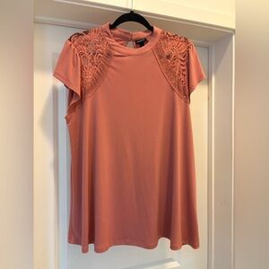 Torrid Dusty Coral Crepe Lace Inset Cap Sleeve Top 1X